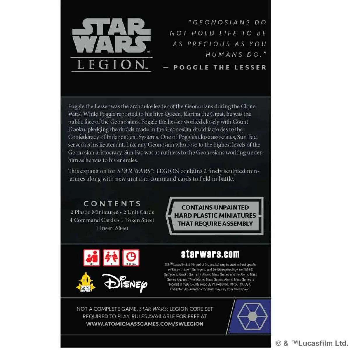 Star Wars Legion: Sun Fac & Poogle the Lesser Commander Expansion